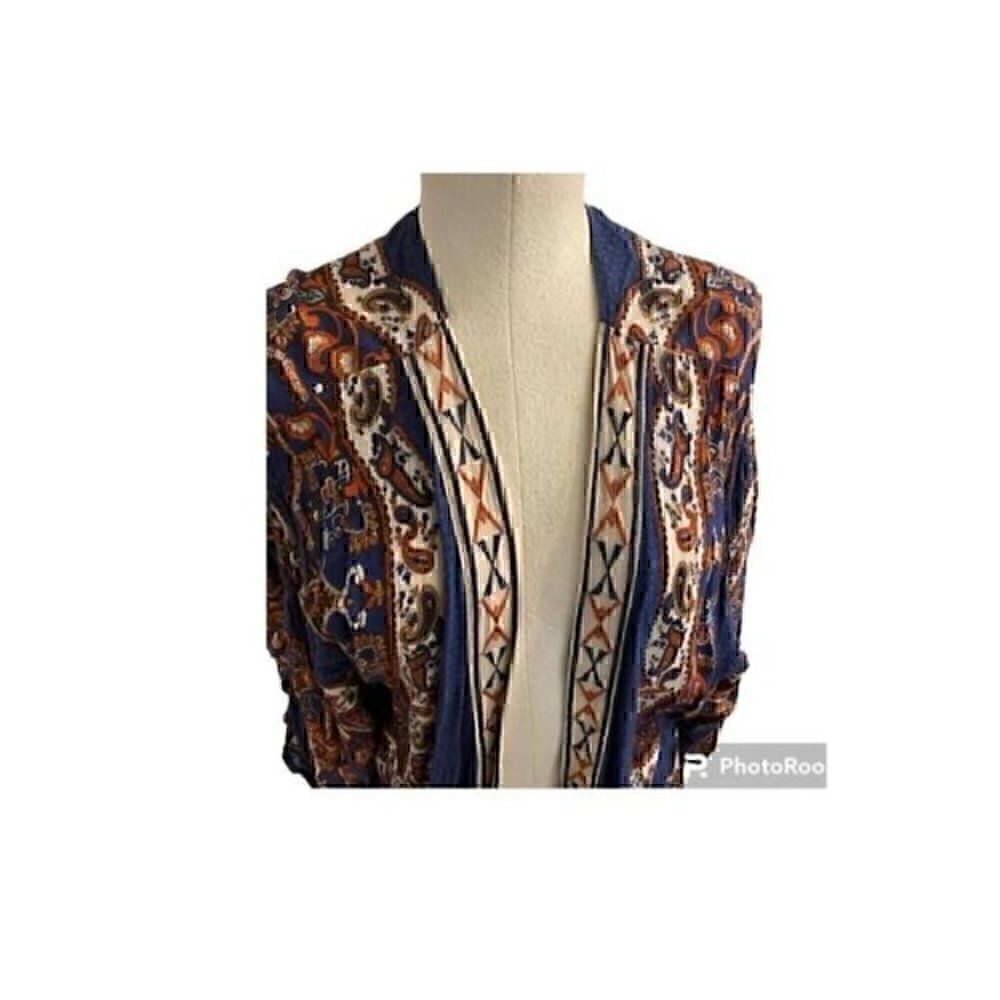 Flying Tomato, Navy Blue Cardigan with Embroidery  Drawstring Bell Sleeves S - Picture 4 of 9